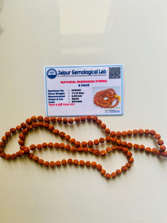Panch Mukhi Rudraksh Mala - With Authenticity Certificate